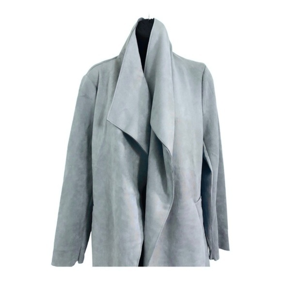 Haute monde Blue faux suede oversized shawl collar belted trench coat size Large - Picture 6 of 16